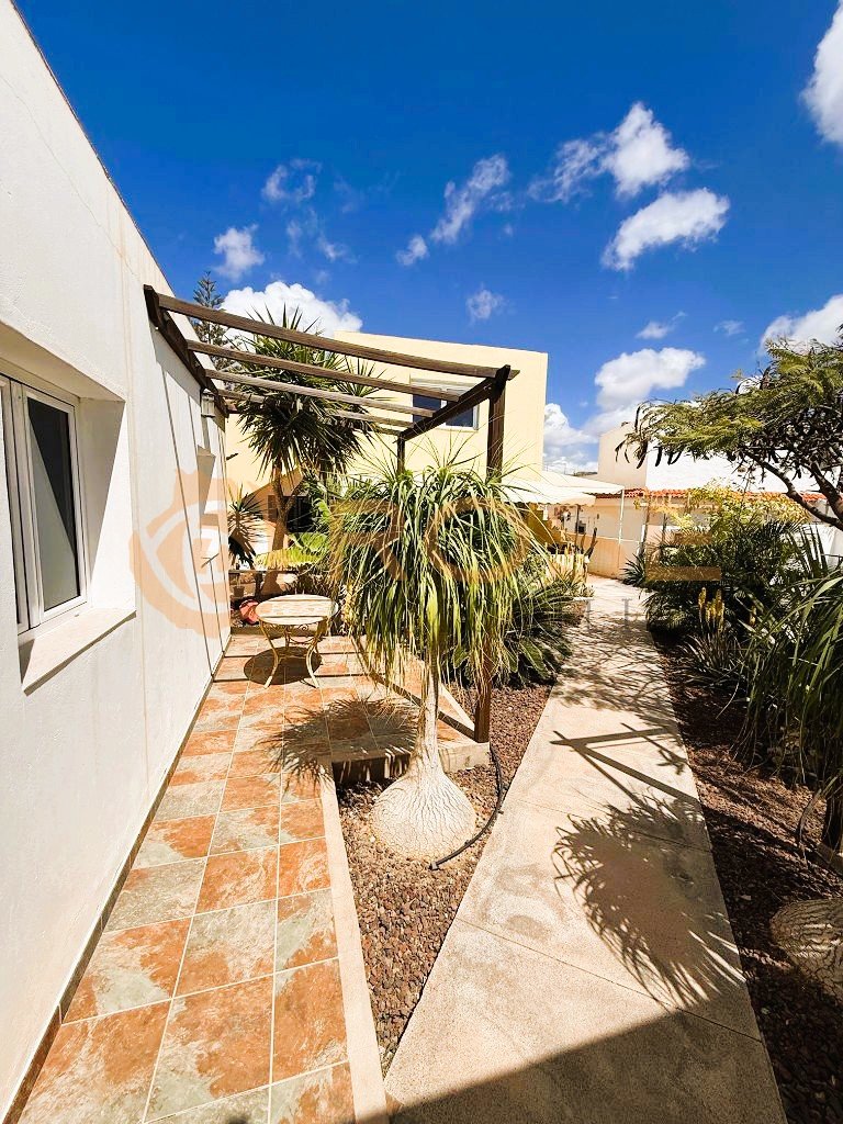 Schattenspendende Pergola mit direktem Terrassenzugang und angrenzendem Außenbereich